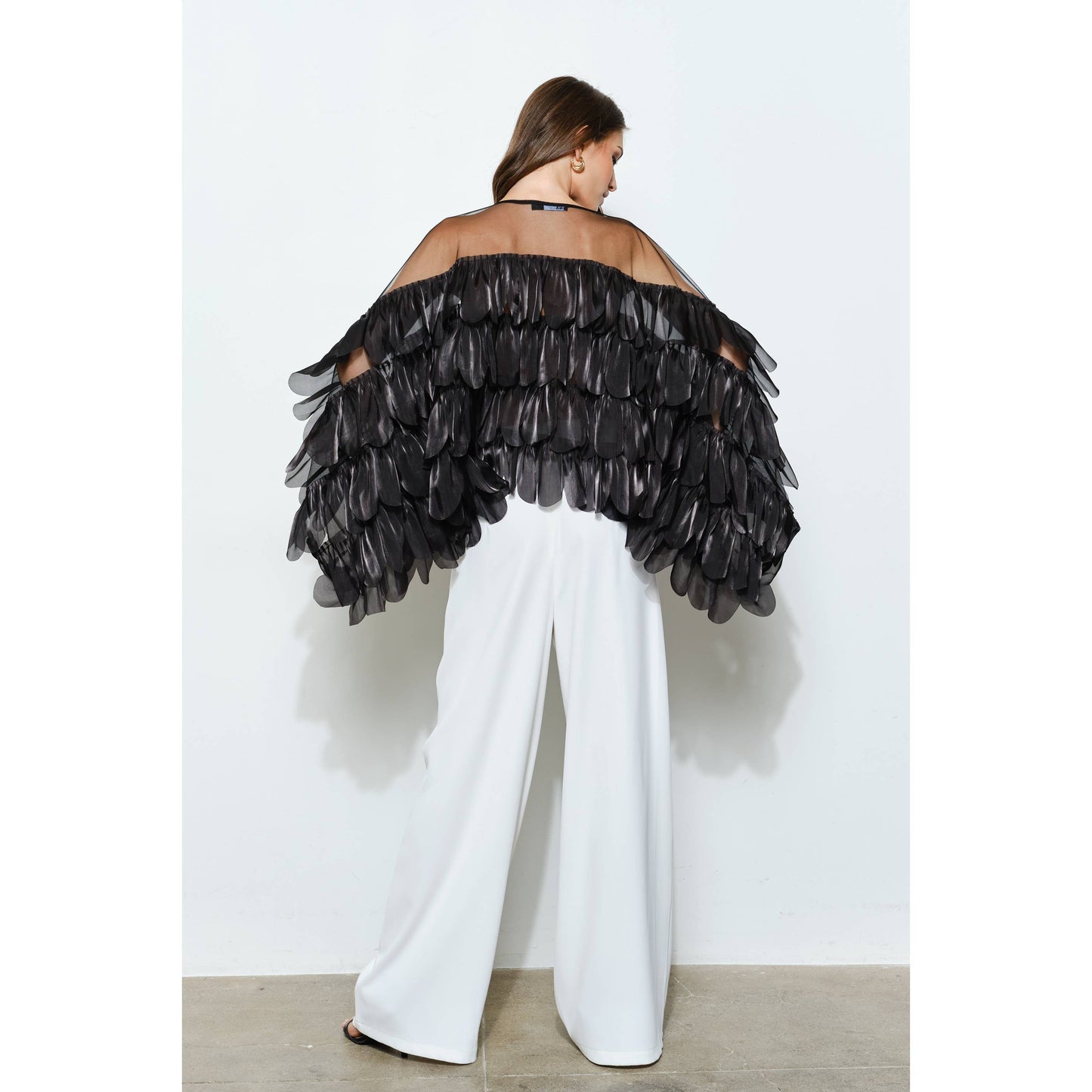 Shimmer Organza Scallop Ruffle Layered Blouse