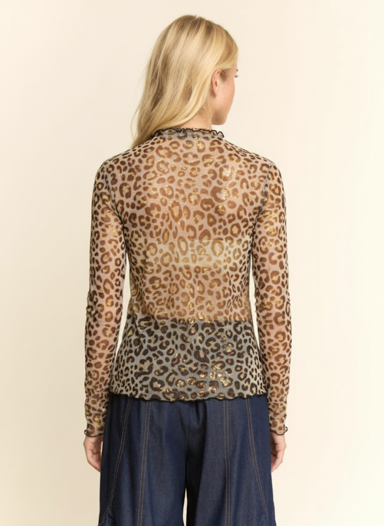 METALLIC LEOPARD SHEER MESH TOP