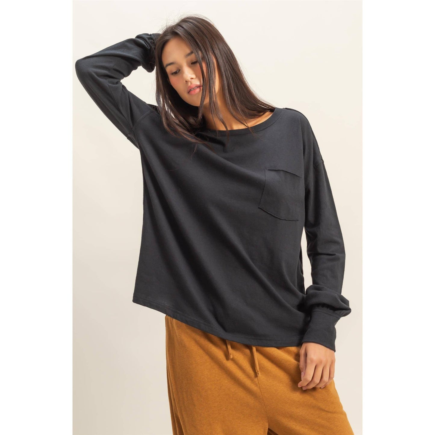 Black Long Sleeve Pocket T-Shirt