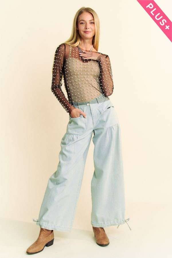 Pearl Embellished Mesh Top