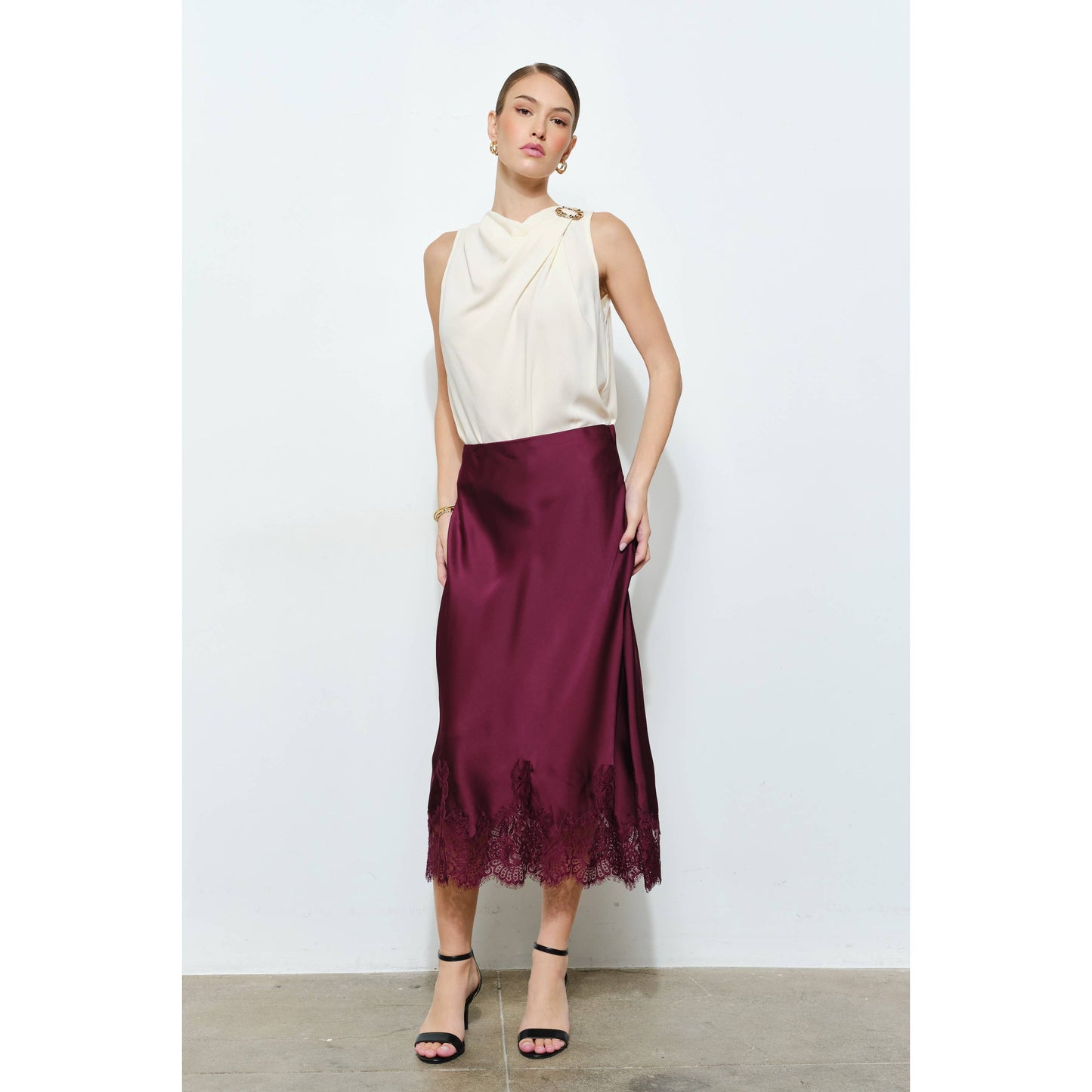 Wine Lace Midi Skirt