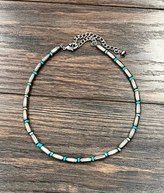 739059, Handmade 15" Cylindrical Navajo Gemstone Necklace