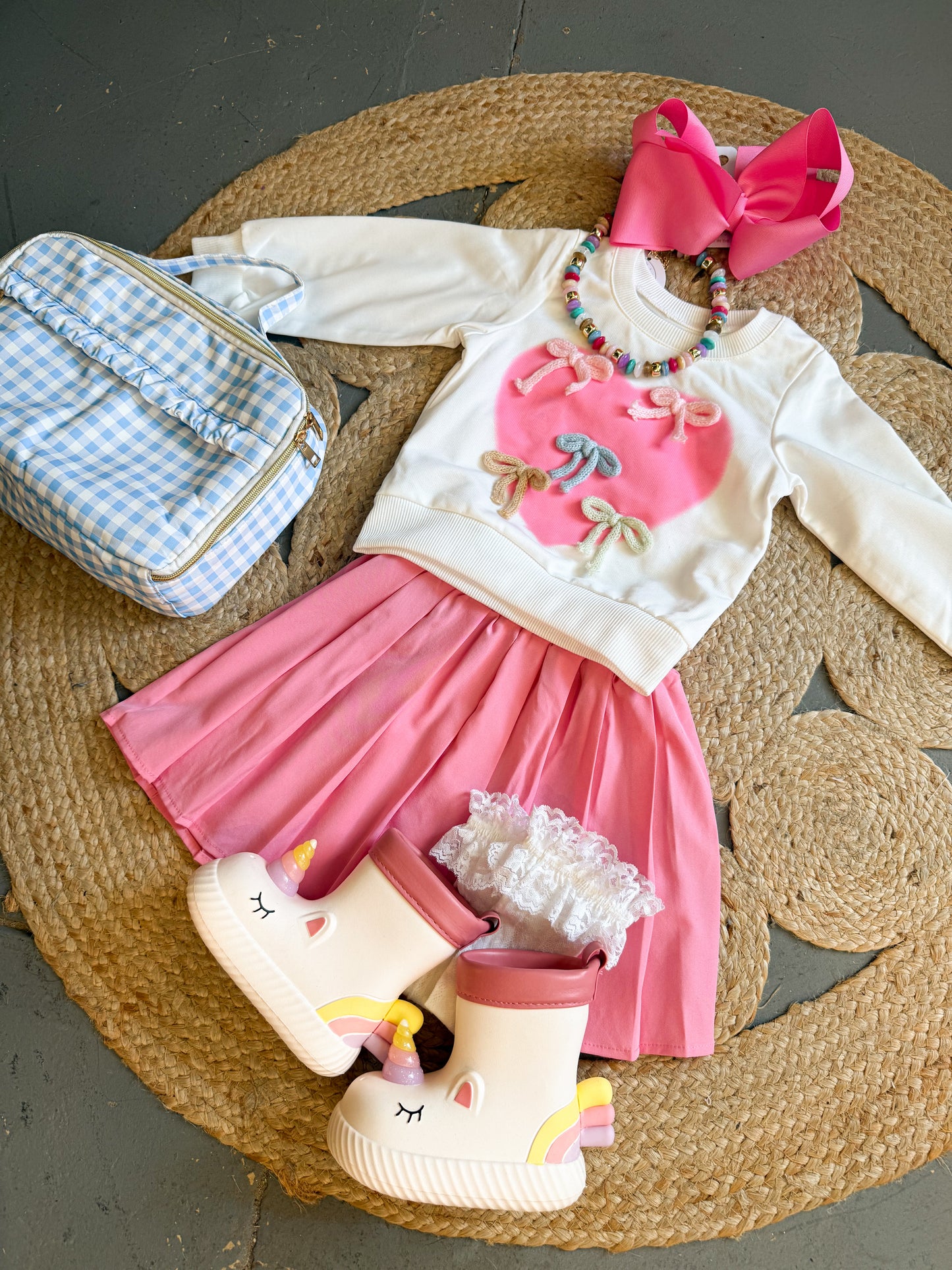 Heart & Bows Sweatshirt + Skirt Set