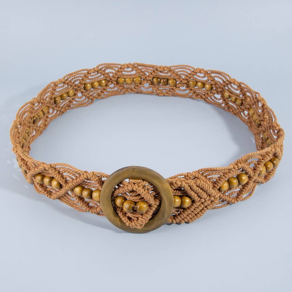 Wooden Buckle Beaded Braid Belt