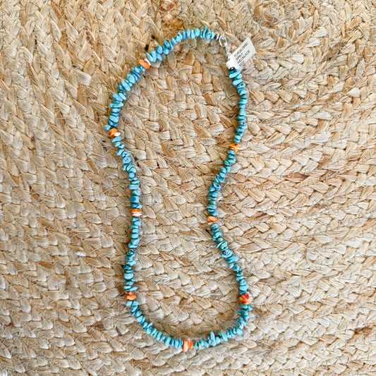 Kingman Turquoise and Spiny Oyster Beaded Necklace