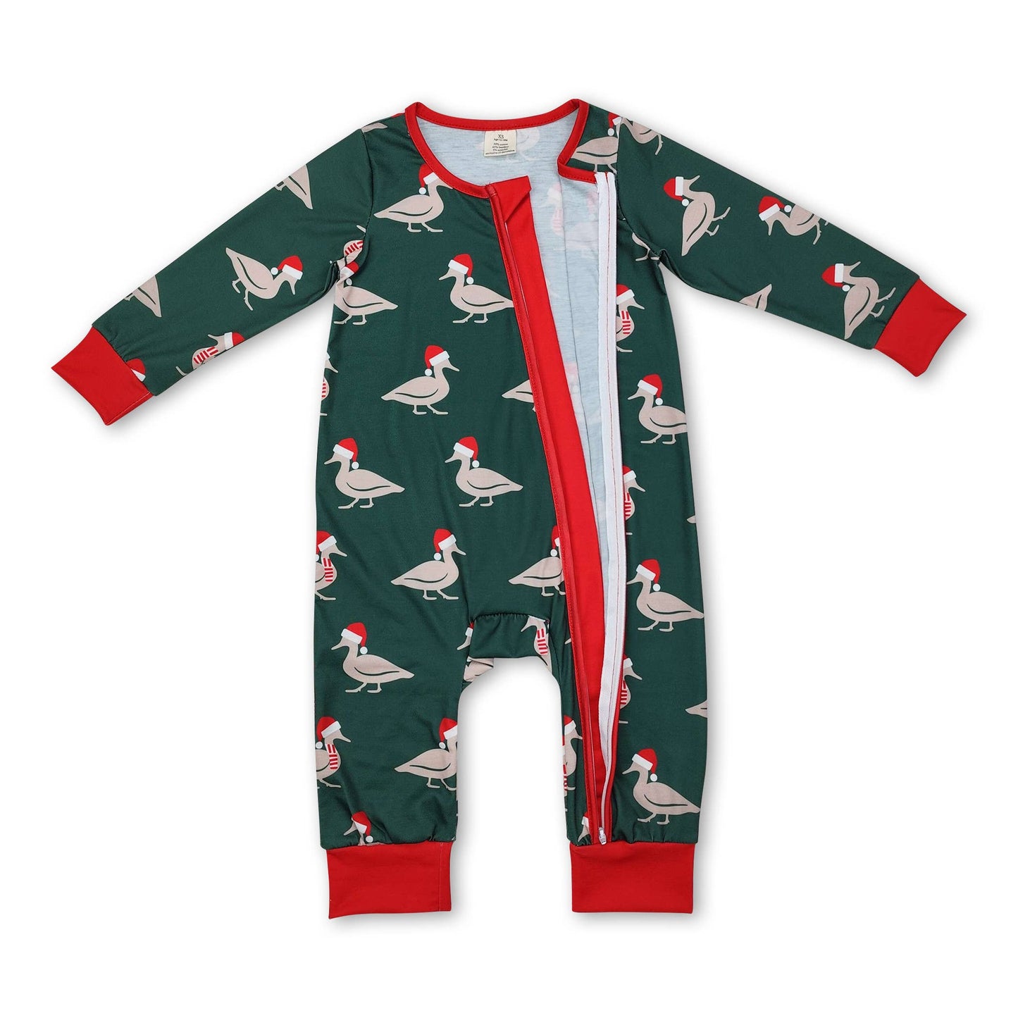 Green Christmas hat duck baby boy pajamas