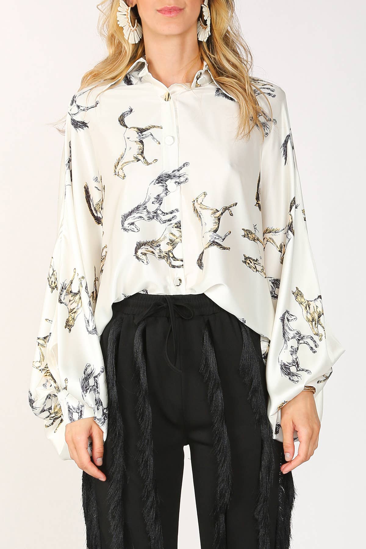 Horse Print Satin Blouse