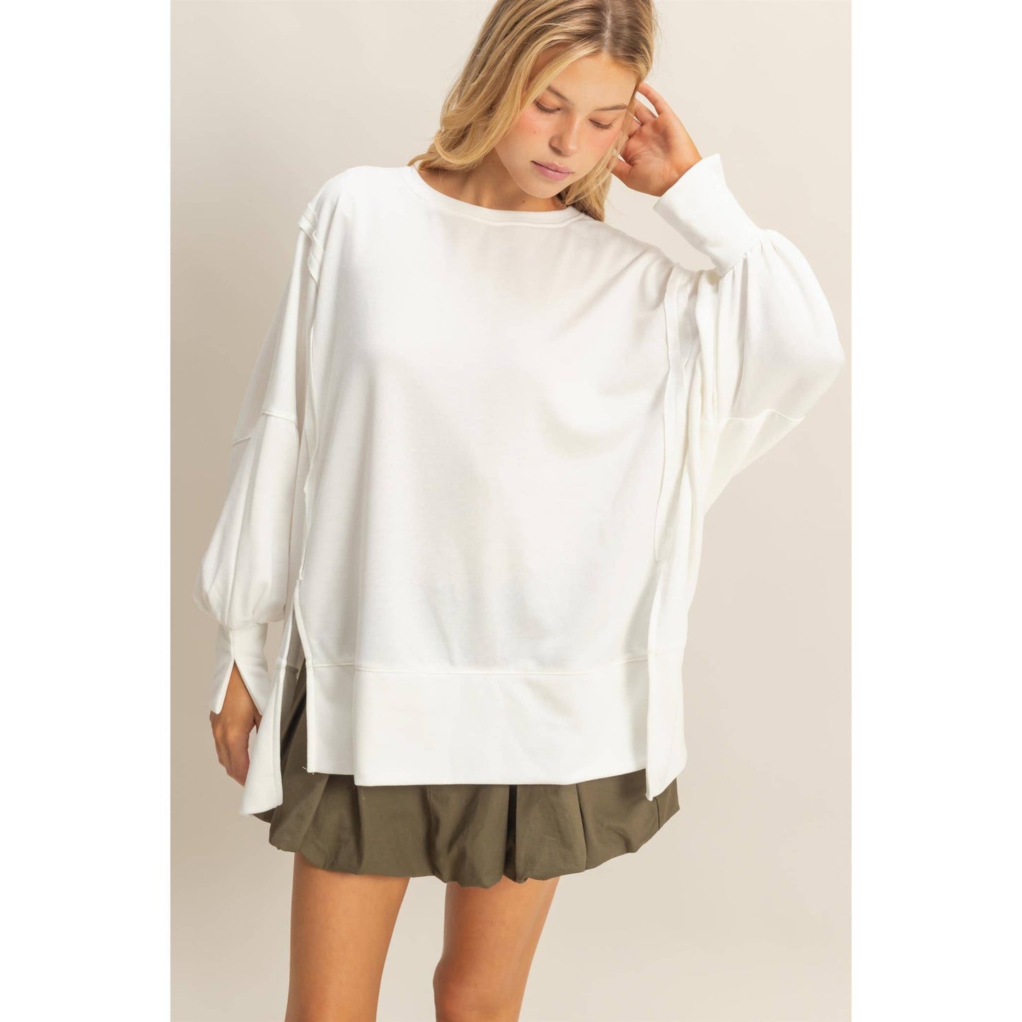 White Oversized Long- Sleeve Top