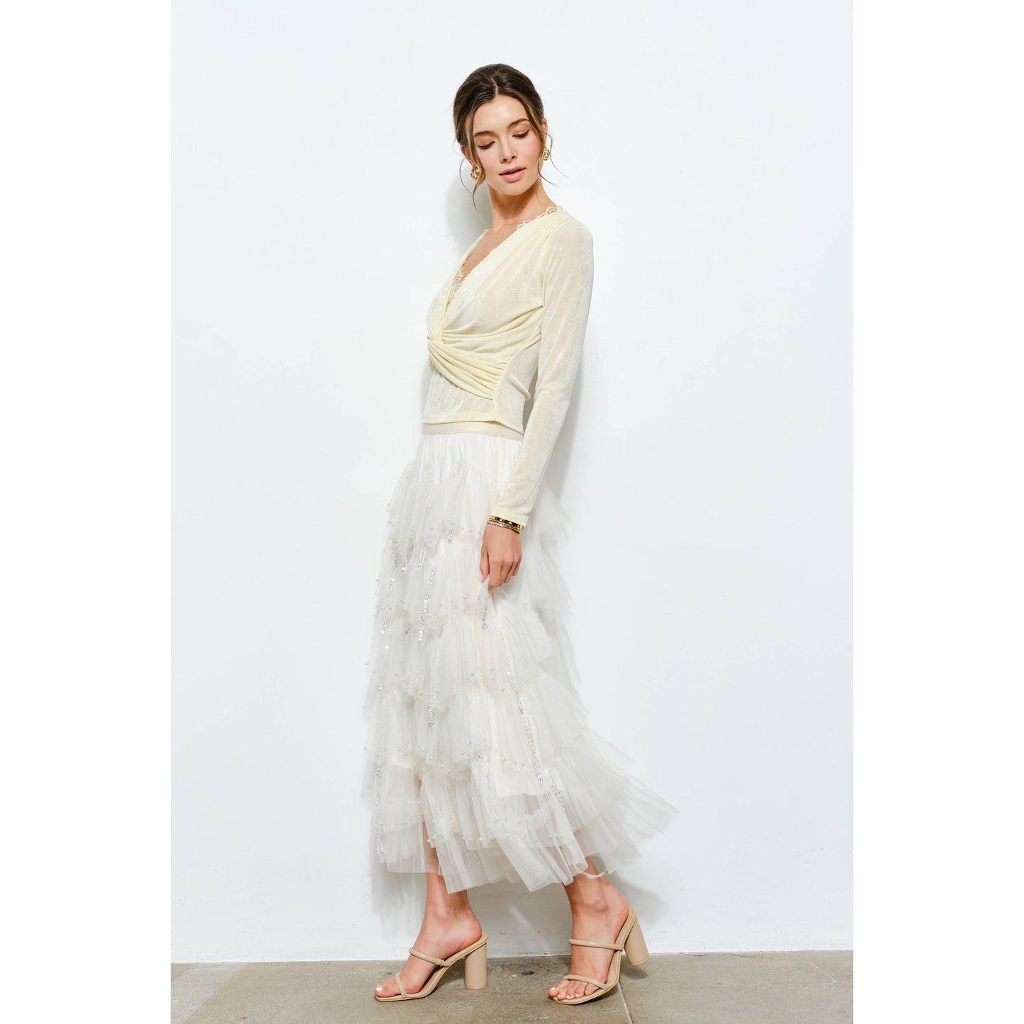 Luxe Pearl Sequin Tiered Tulle Skirt