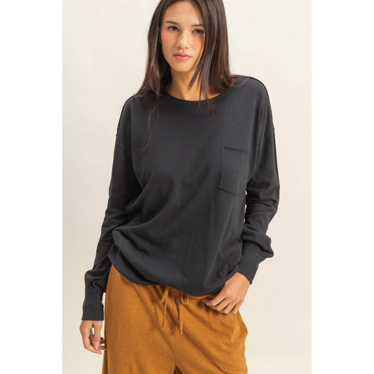 Black Long Sleeve Pocket T-Shirt