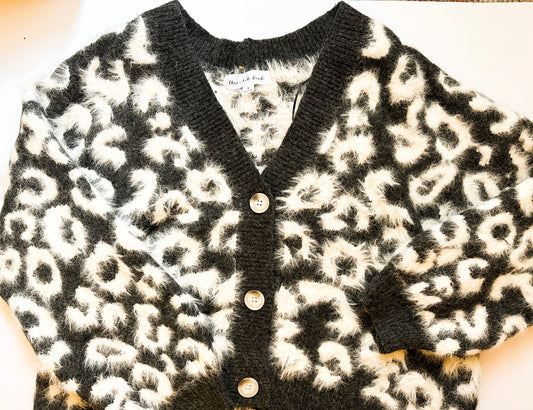 Gray and White Leopard Fuzzy Cardigan