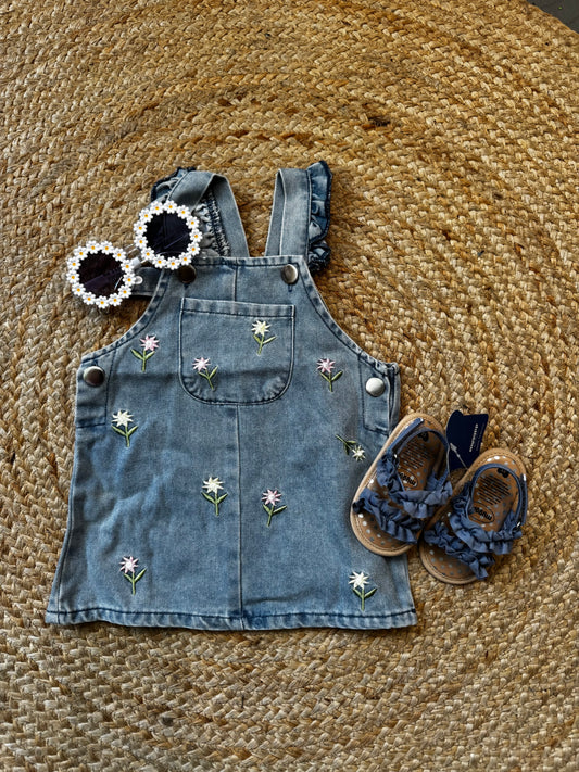 Floral Embroidered Overall Dress