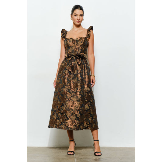 Floral Jacquard Corset-Style Midi Dress