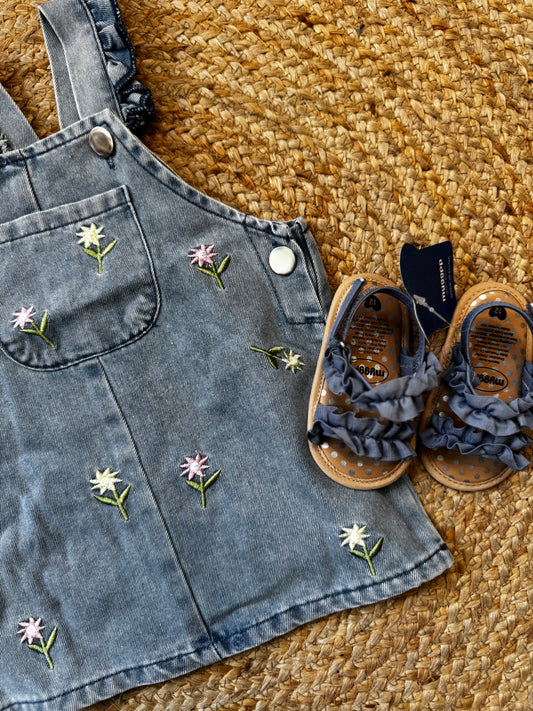 Floral Embroidered Overall Dress