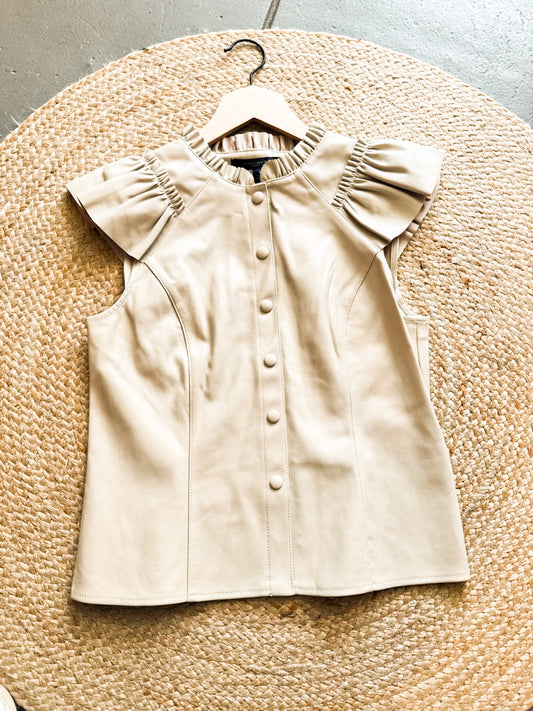 Pleather button down blouse