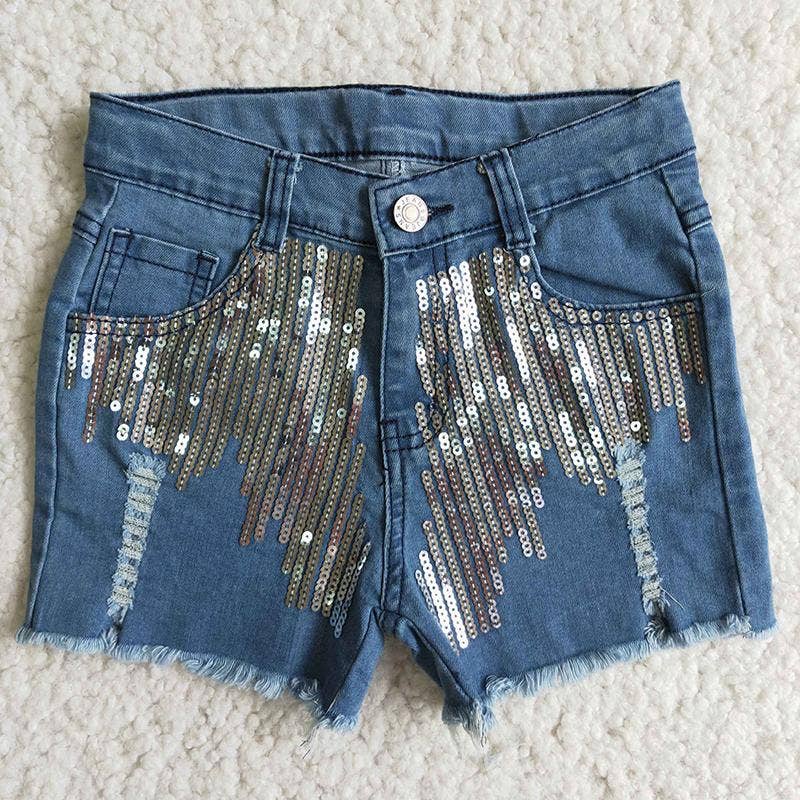 Girl Blue Sequin denim shorts