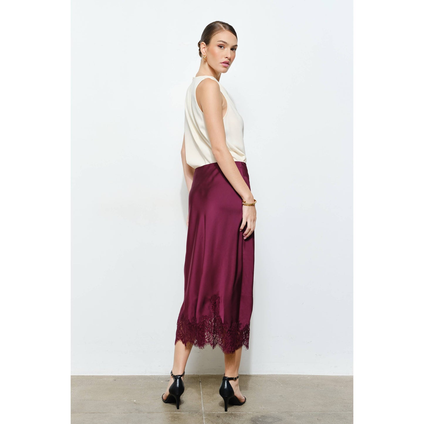 Wine Lace Midi Skirt