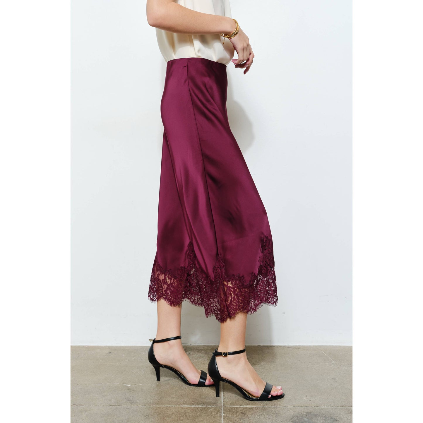 Wine Lace Midi Skirt
