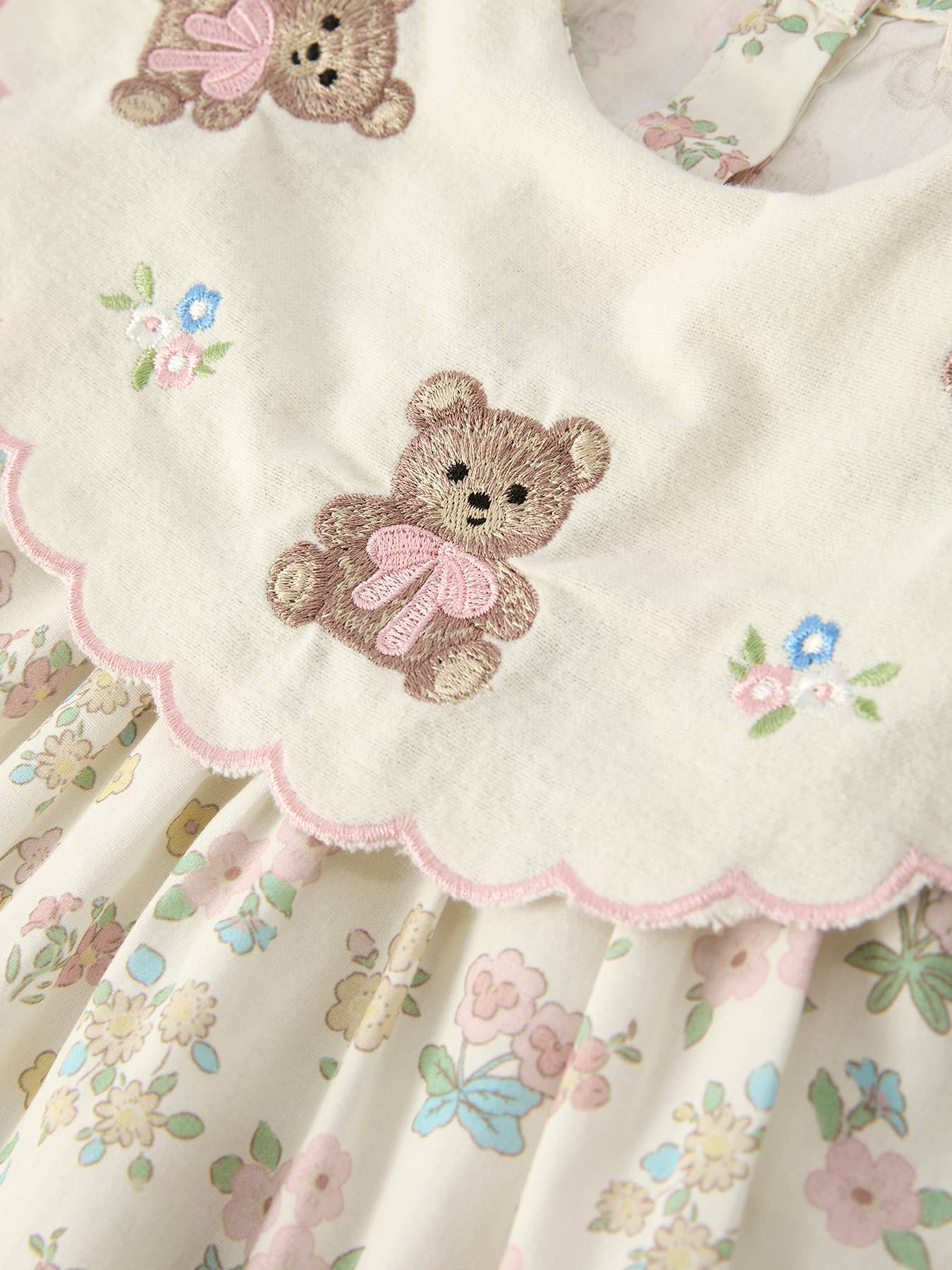 Vintage Bear Embroidered Flower Dress