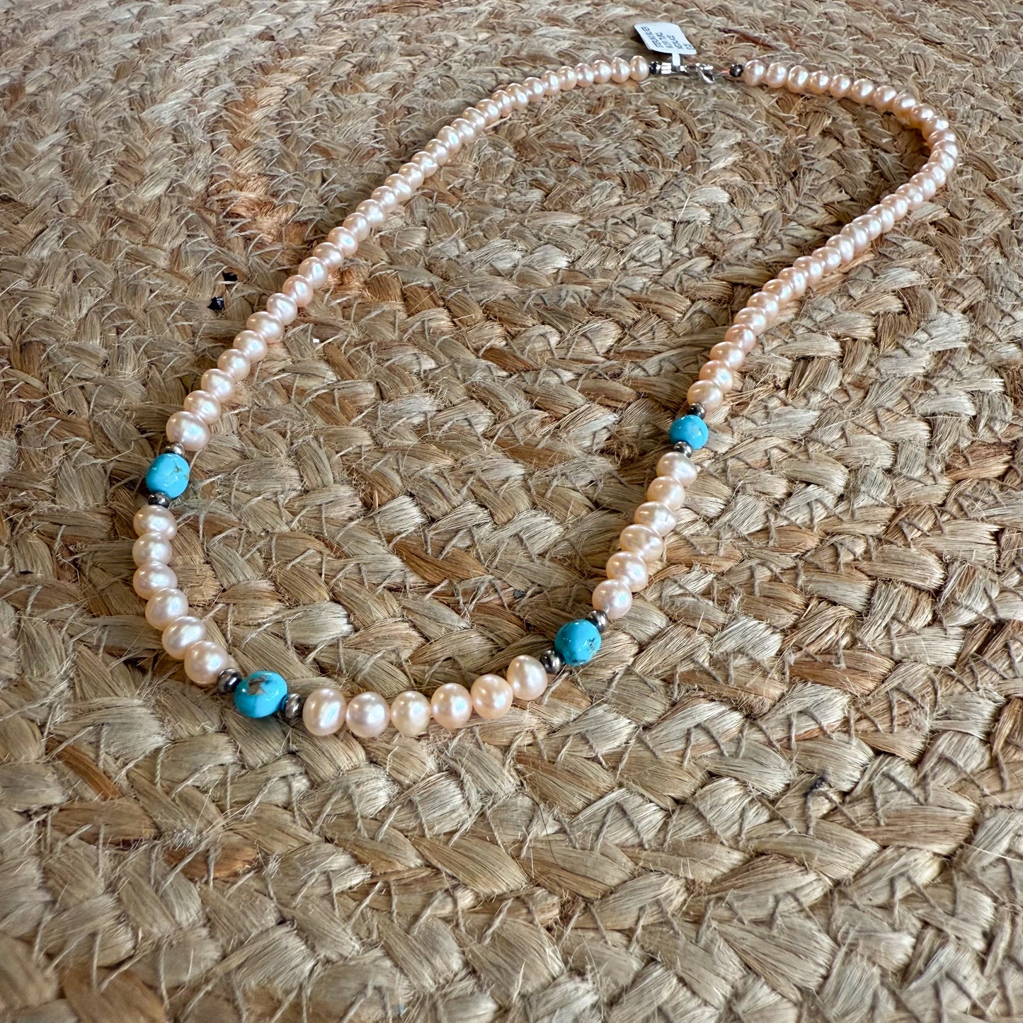 Pink Pearl and Turquoise Beaded Necklace