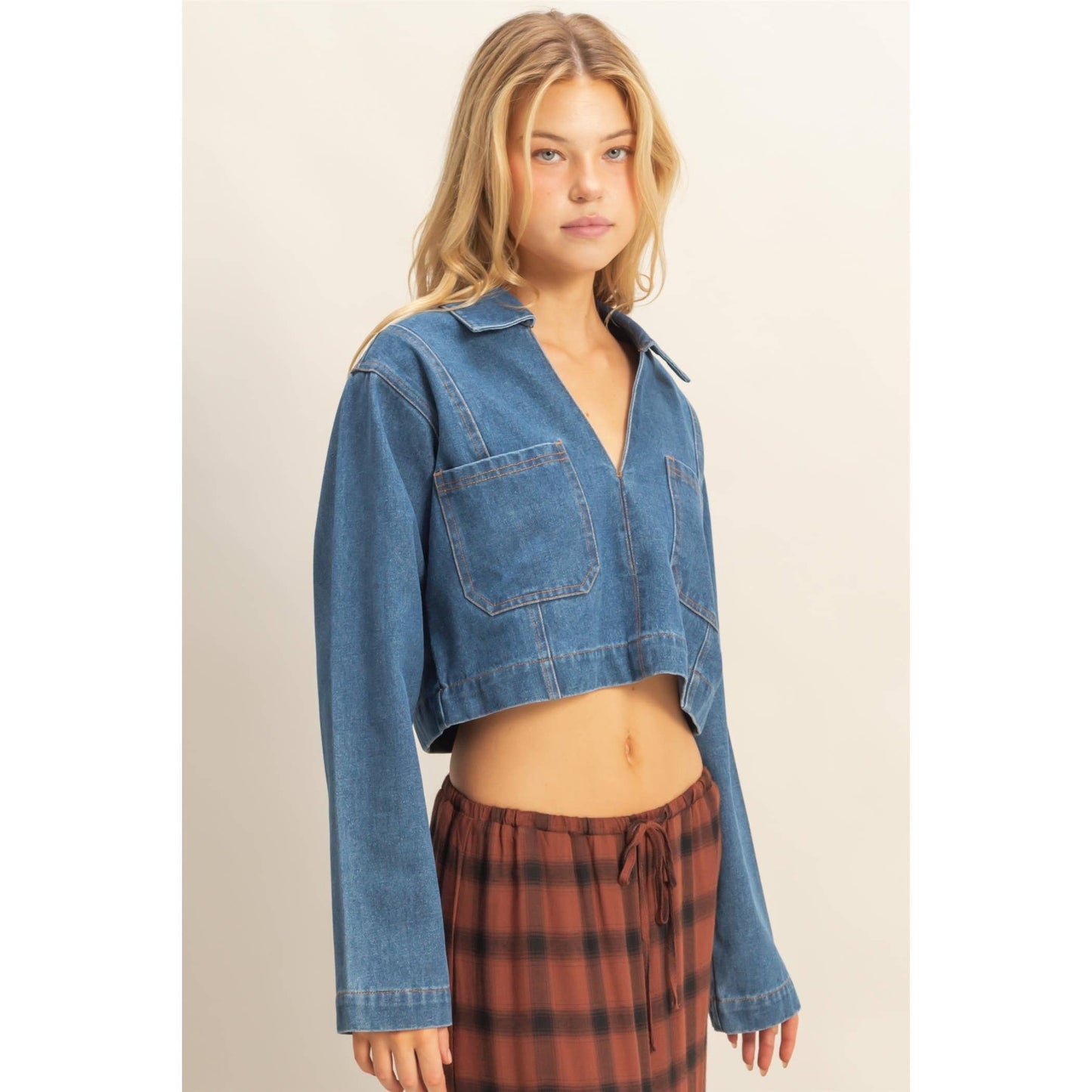 Enzyme Garment Washed Denim Top