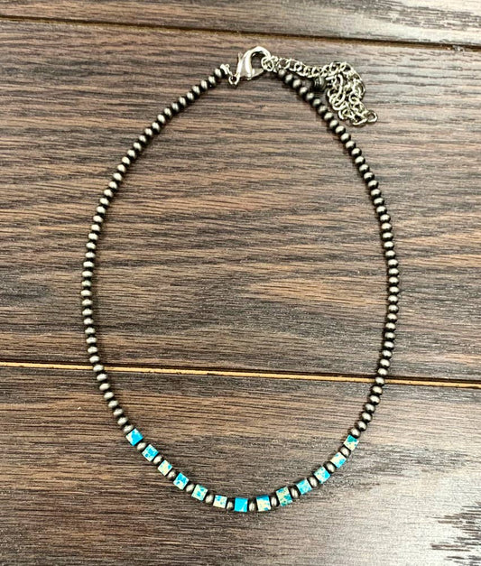 739007, Handmade 15" Navajo Square Gemstone Necklace