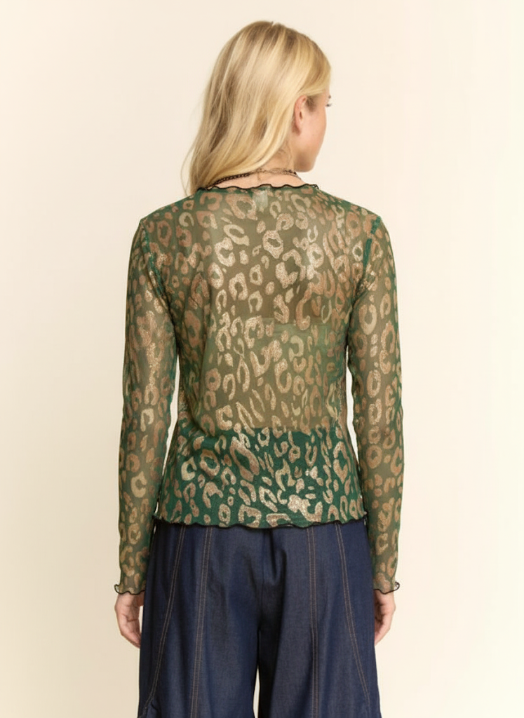 METALLIC LEOPARD SHEER MESH TOP