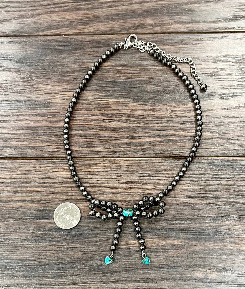 739623, Handmade 17" Bow, 6mm Polish Navajo Bead Necklace