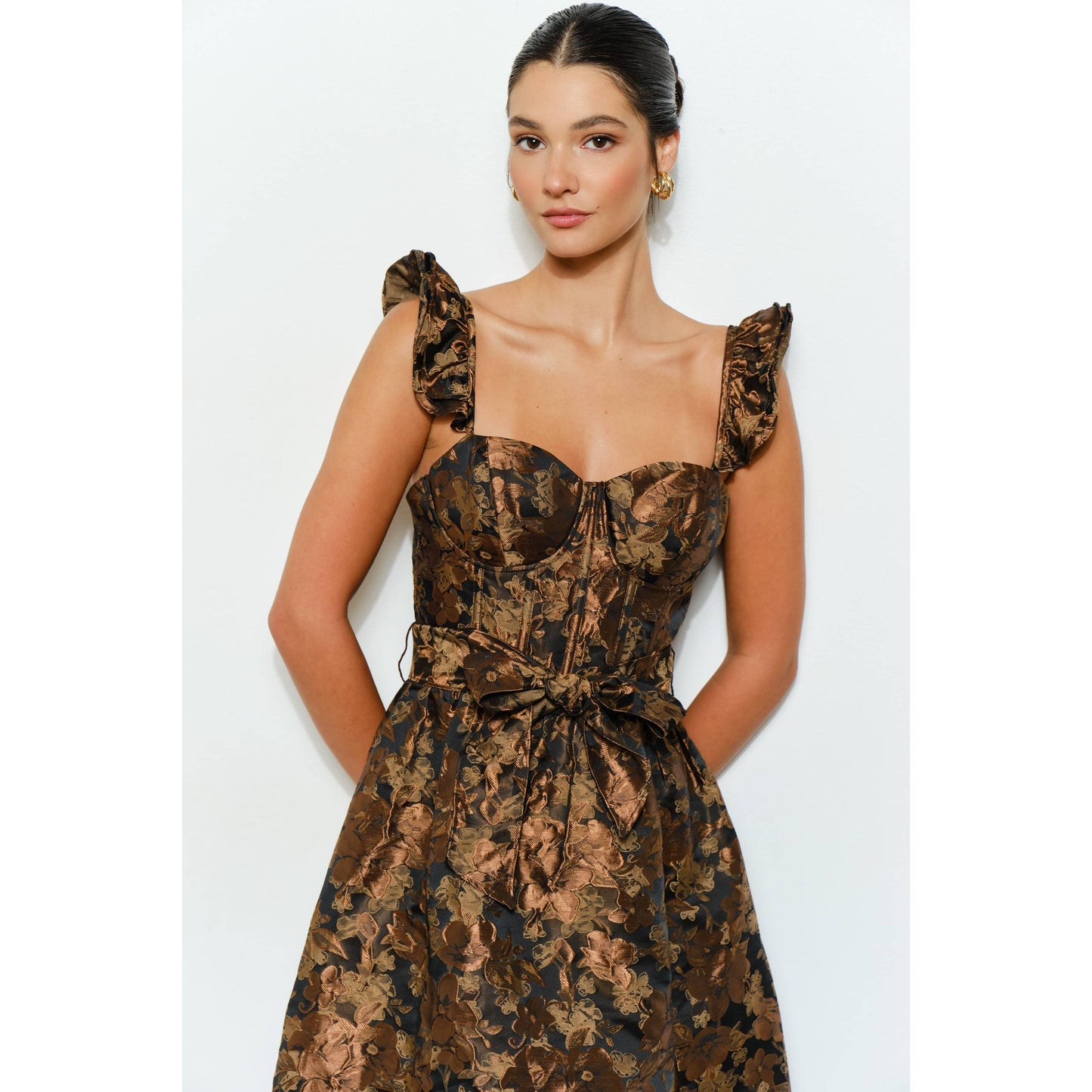 Floral Jacquard Corset-Style Midi Dress