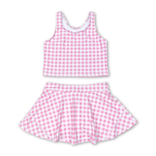Pink Plaid Athletic Skirt Set