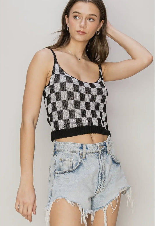 Checkered knit cami