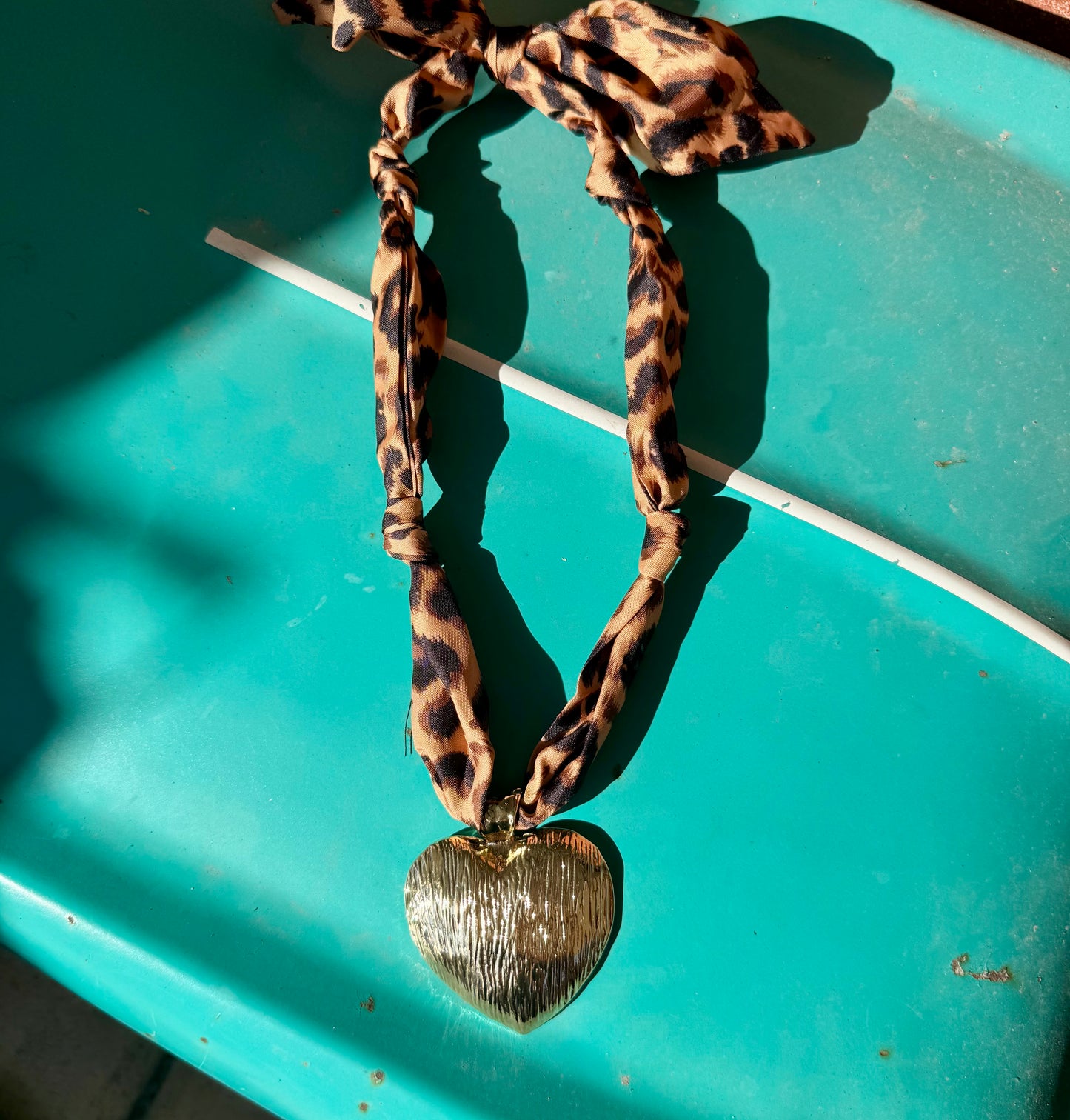 Leopard heart scarf necklace