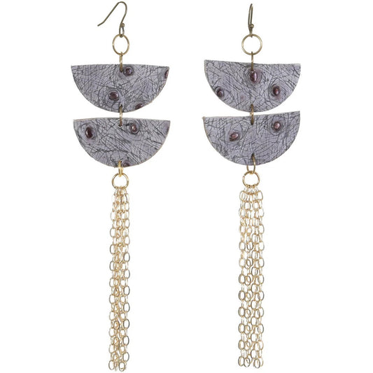 Vestige Grey Ostrich Metallic Double Half Circle Earrings