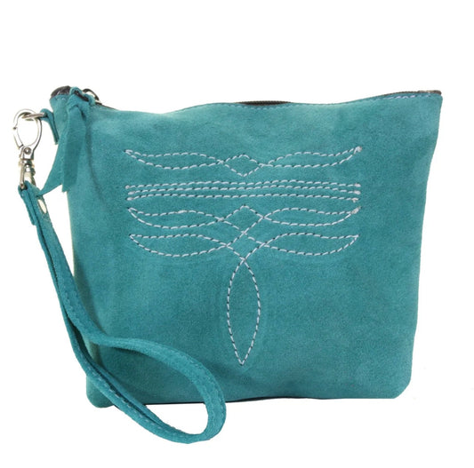 Turquoise suede makeup pouch