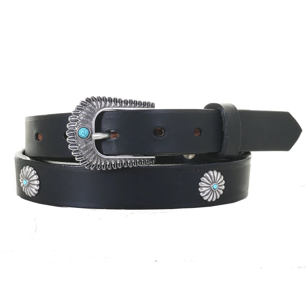 B1101- black harness leather concho belt