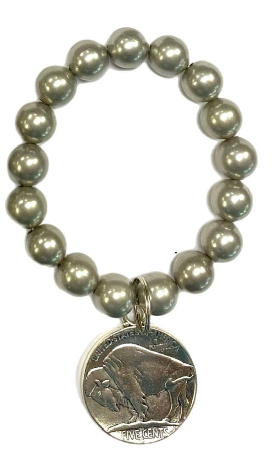 Navajo Pearl Bracelet with Buffalo Coin Charm