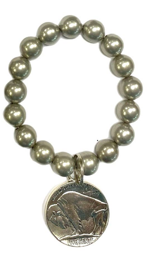 Navajo Pearl Bracelet with Buffalo Coin Charm