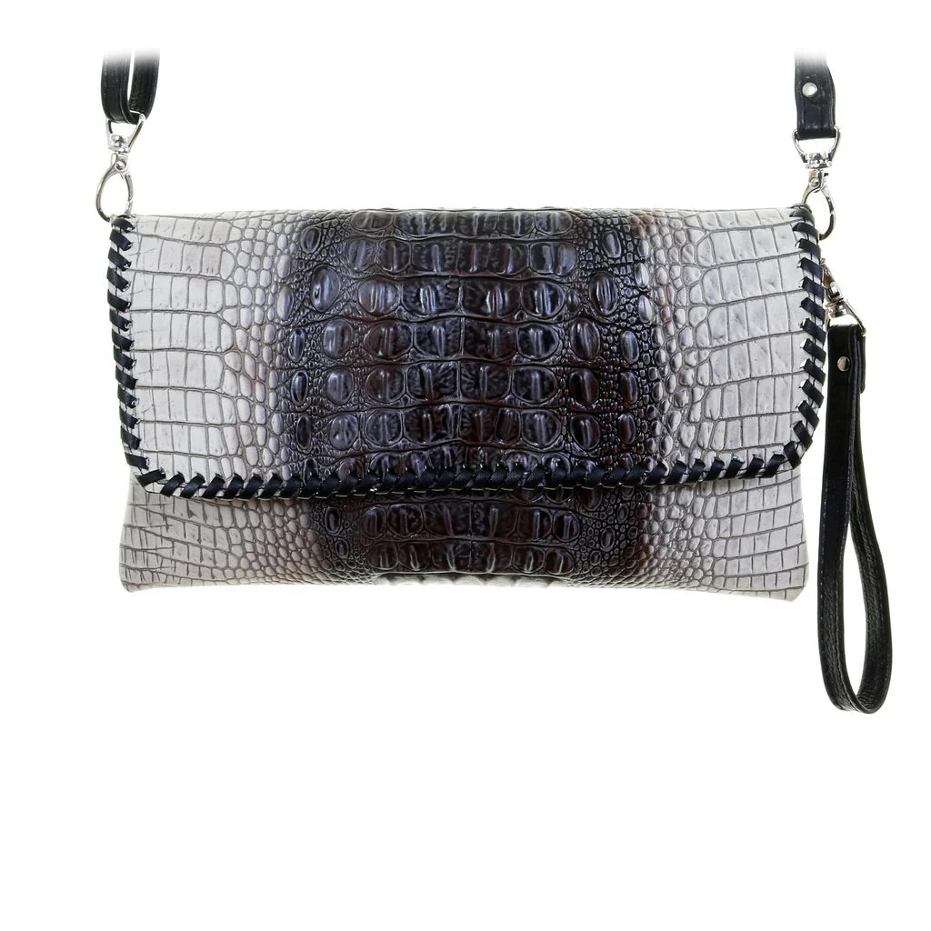 SC63- Zebra crocodile print whip stitch simple clutch