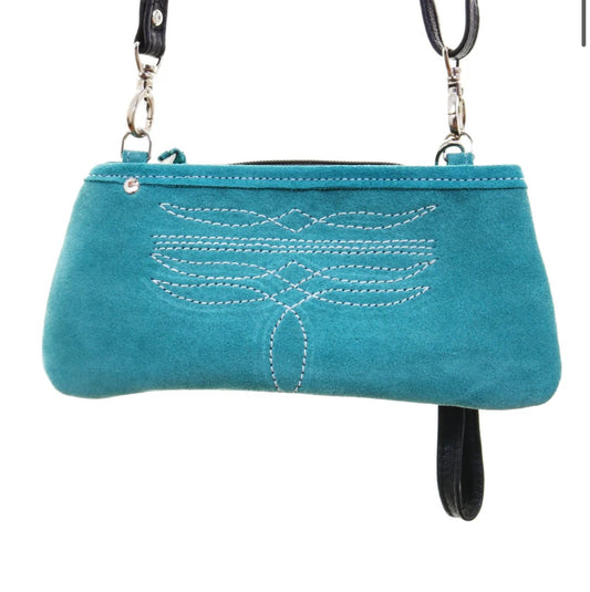 Turquoise suede little clutch