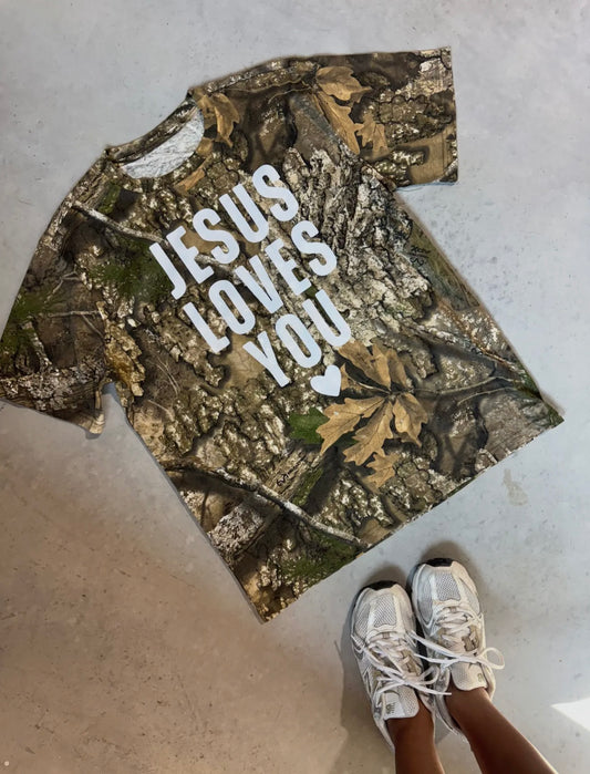 Jesus Loves You Real Tree Camo Tee
