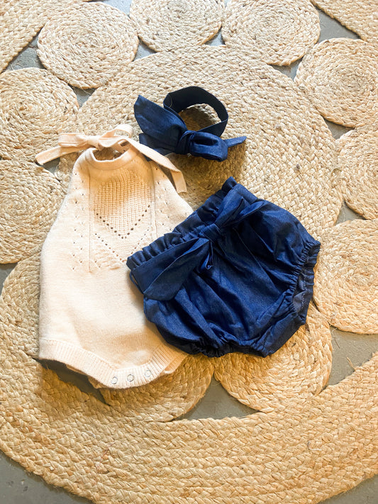 Eyelet Onesie + Denim bloomers