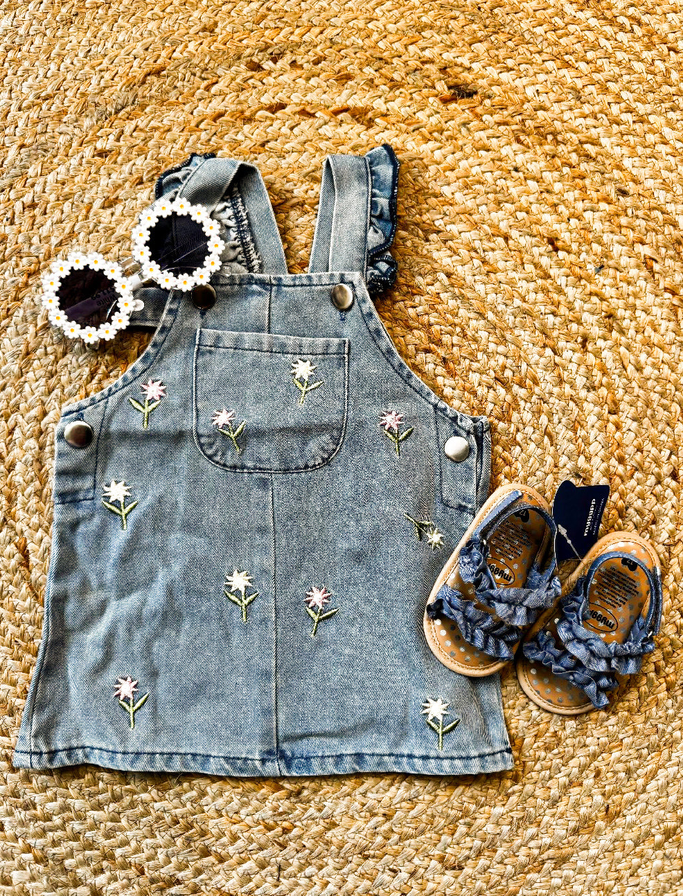 Floral Embroidered Overall Dress