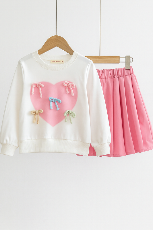 Heart & Bows Sweatshirt + Skirt Set