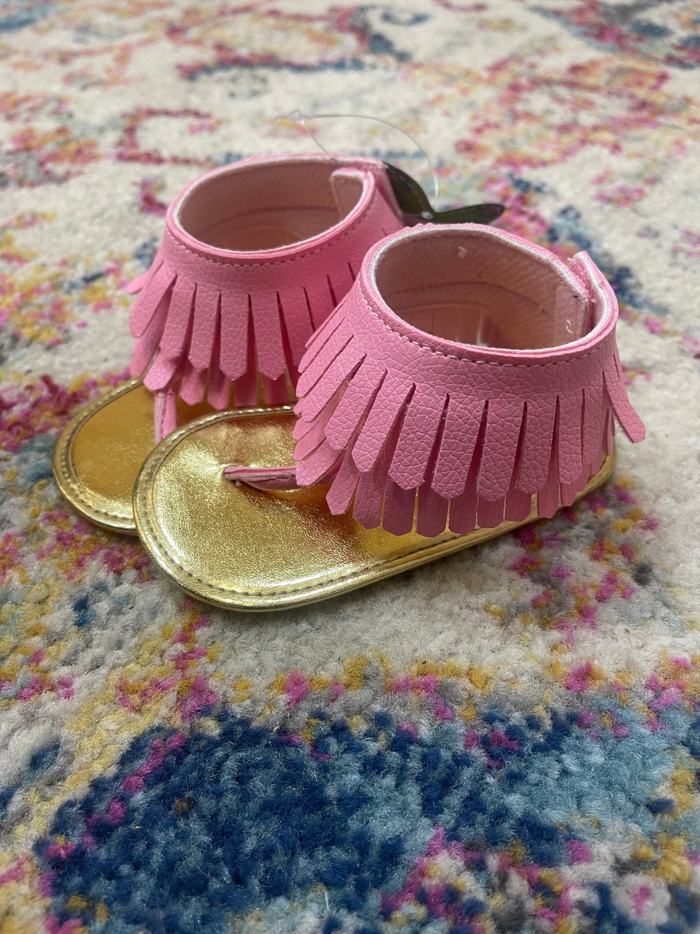 Pink fringe sandals