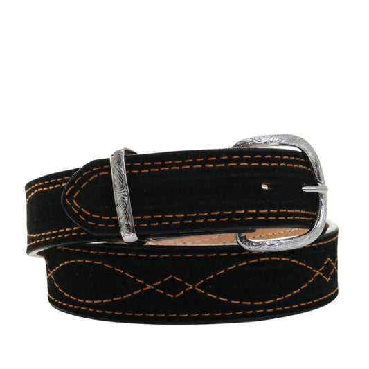 B1241 Black Suede Copper stitching Belt
