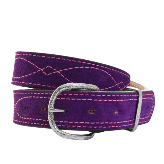 B1240 Purple Suede Pink Stitching Belt