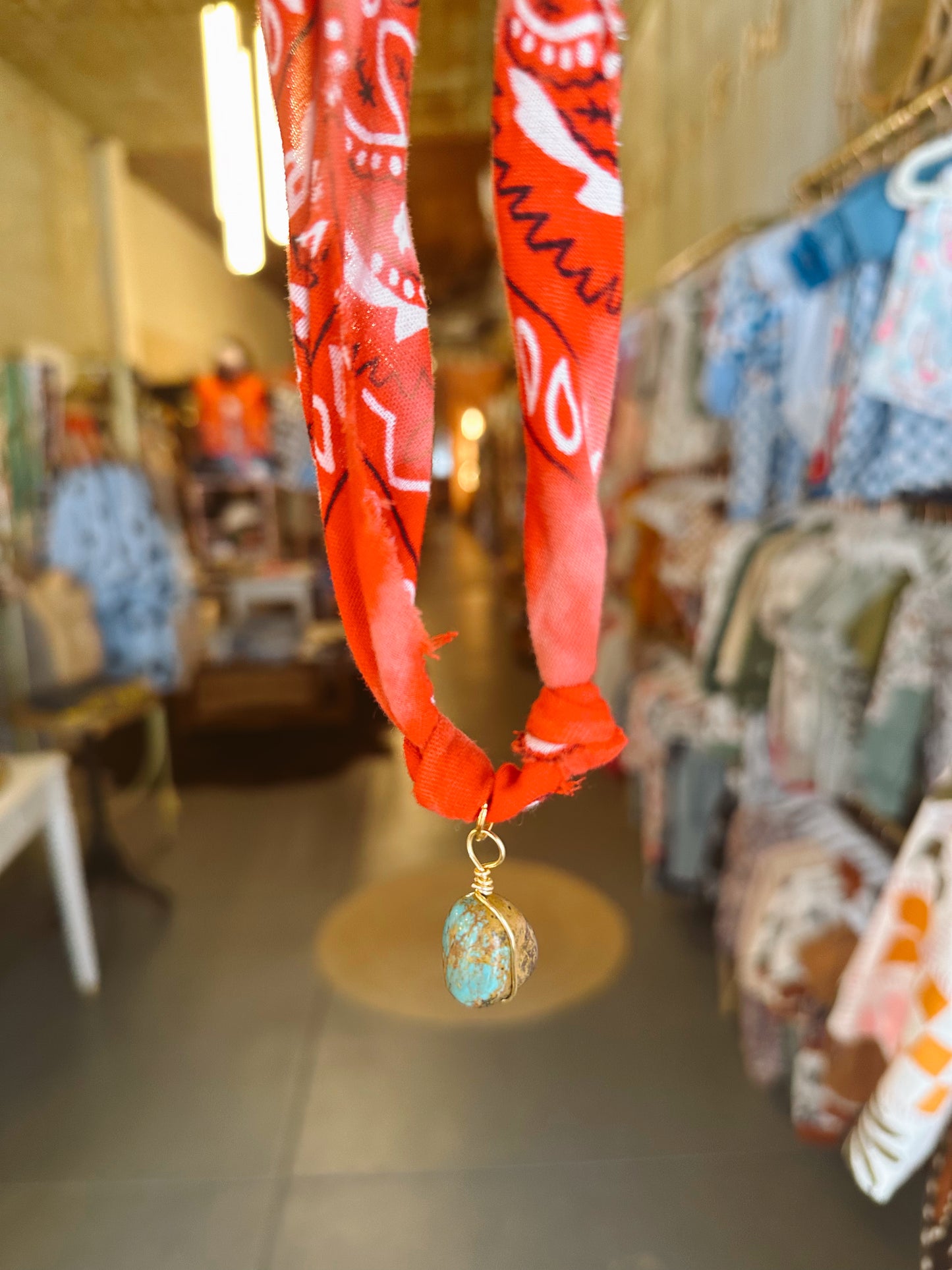 Real Turquoise Pendant Bandana Necklace