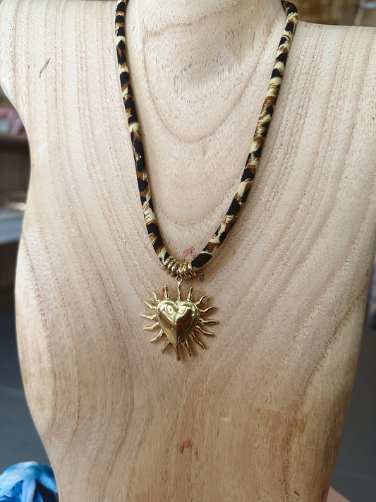 Leopard sacred heart necklace