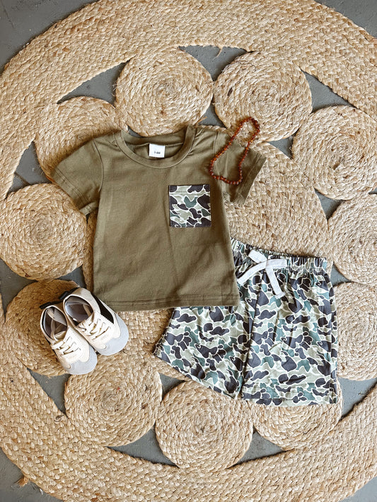 Green Camo Shorts Set