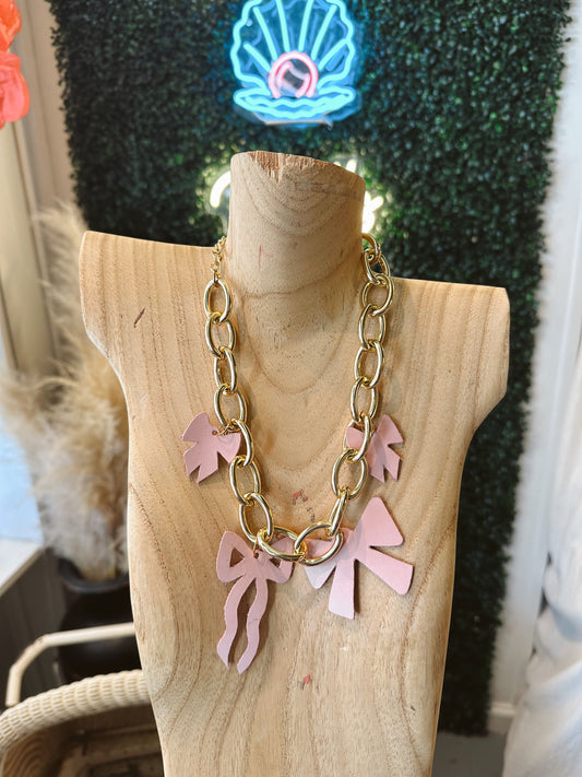 Vestige Hand Cut Leather Bow Necklace
